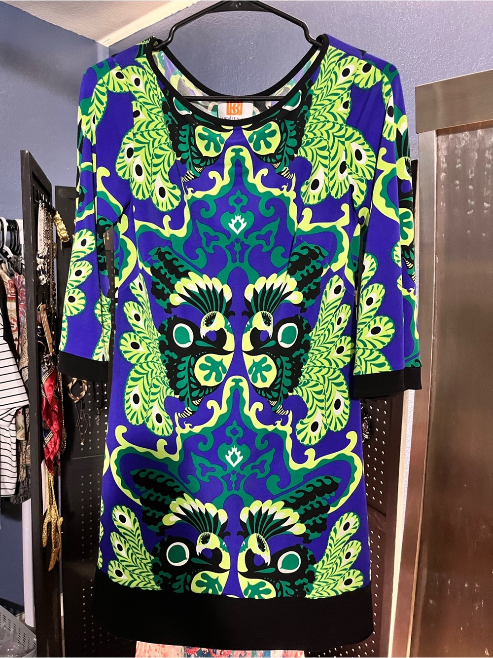 Laundry by Design Blue and Green Long Sleeve Printed Shift Dress